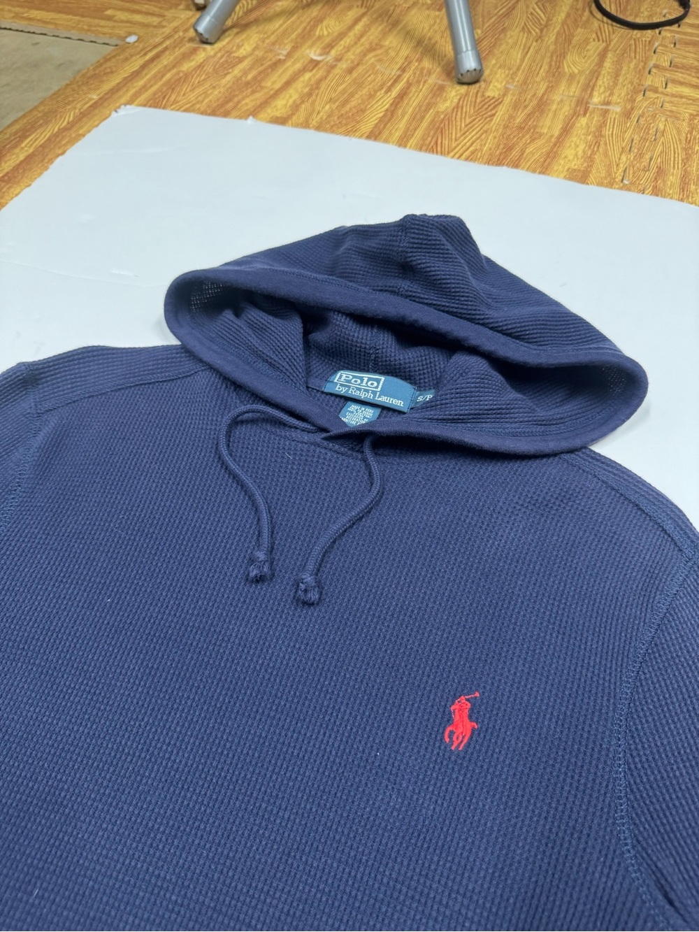 Polo Ralph Lauren Hoodie Mens Small Red Pony Thermal Waffle Knit Preppy Pullover